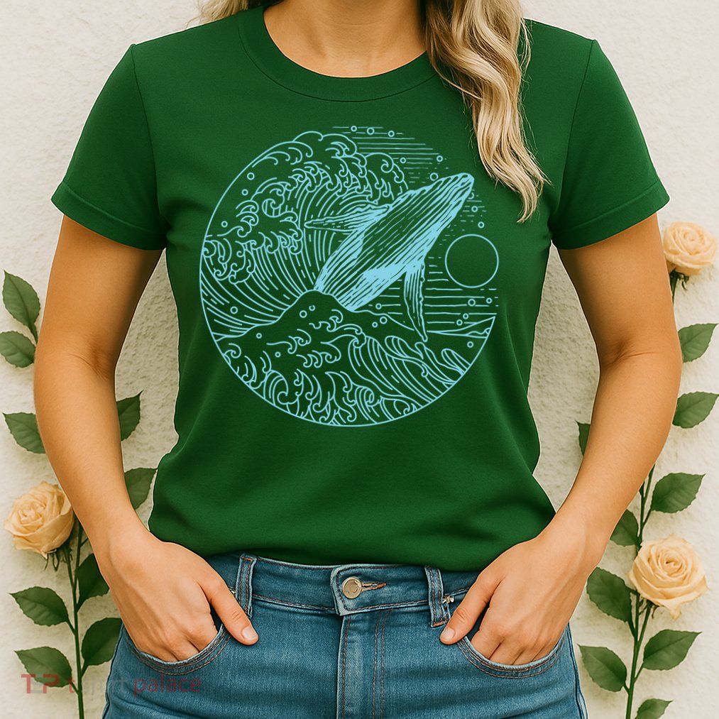 Vintage Great Wave Leaping Humpback Whale Womens T-Shirt
