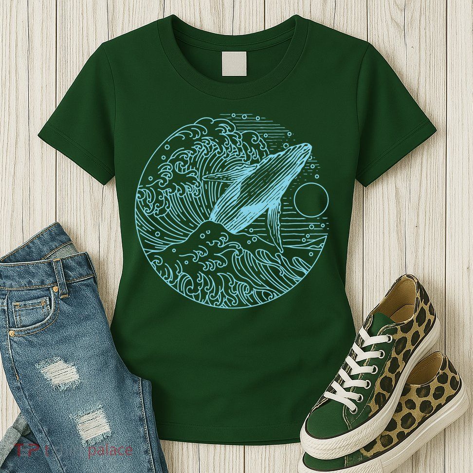 Vintage Great Wave Leaping Humpback Whale Womens T-Shirt