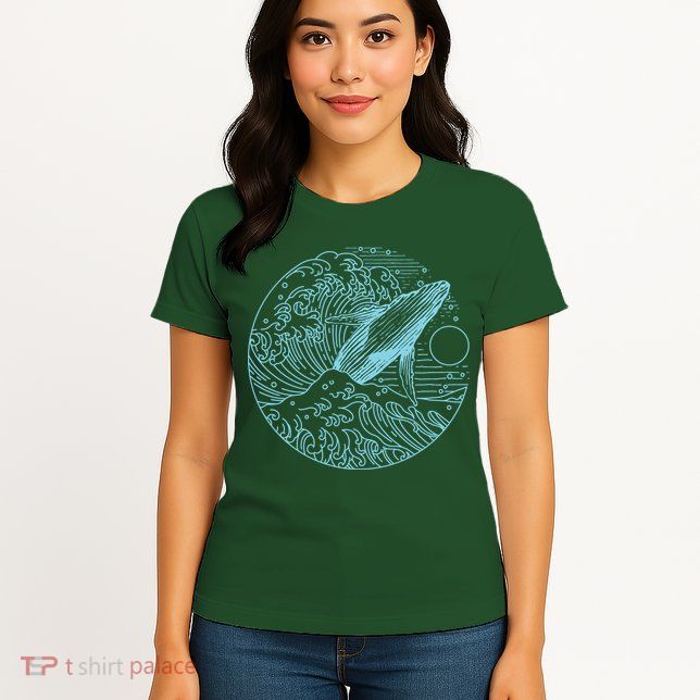 Vintage Great Wave Leaping Humpback Whale Womens T-Shirt