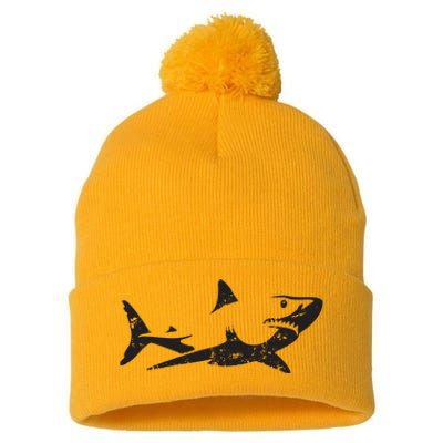 Vintage Great White Shark Silhouette Ocean Predator Pom Pom 12in Knit Beanie