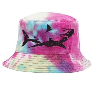 Vintage Great White Shark Silhouette Ocean Predator Tie-Dyed Bucket Hat