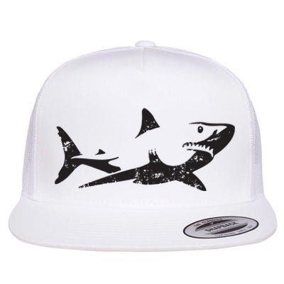 Vintage Great White Shark Silhouette Ocean Predator Flat Bill Trucker Hat