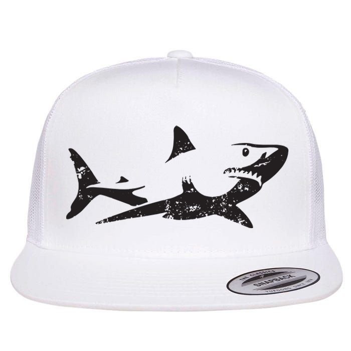 Vintage Great White Shark Silhouette Ocean Predator Flat Bill Trucker Hat