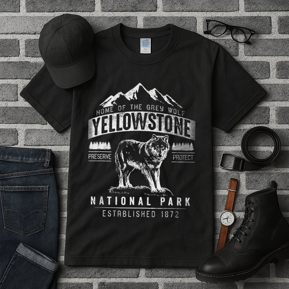 Vintage Grey Wolf Yellowstone National Park Tall T-Shirt