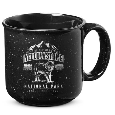 Vintage Grey Wolf Yellowstone National Park 15oz Campfire Ceramic Mug