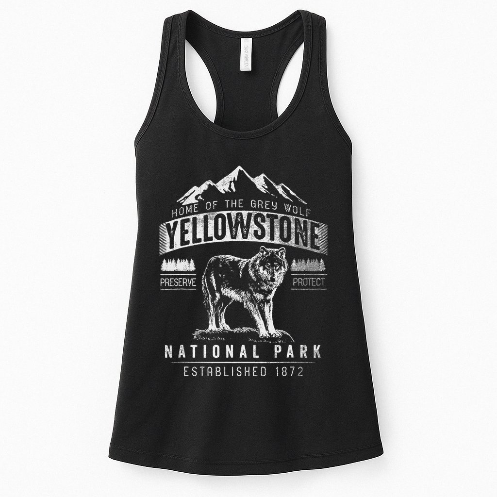 Vintage Grey Wolf Yellowstone National Park Womens Tank Top