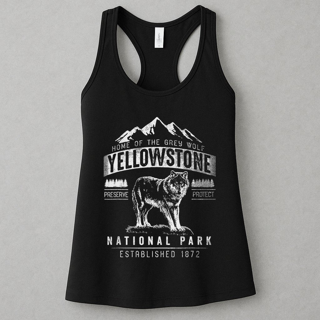 Vintage Grey Wolf Yellowstone National Park Womens Tank Top