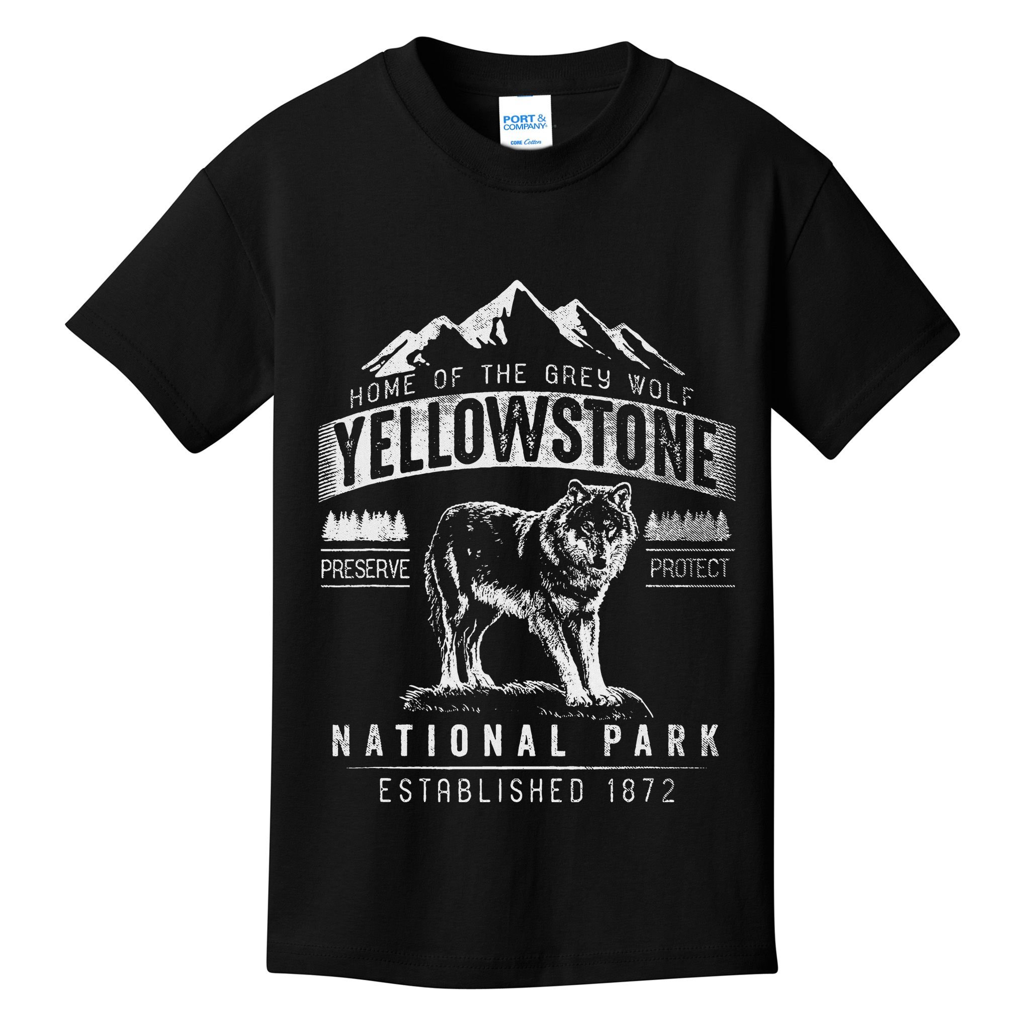 Vintage Grey Wolf Yellowstone National Park Kids T-Shirt