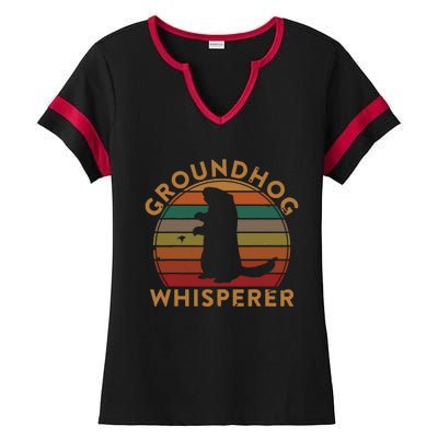 Vintage Groundhog Whisperer Silhouette Gift Ground Hog Day Ladies Halftime Notch Neck Tee