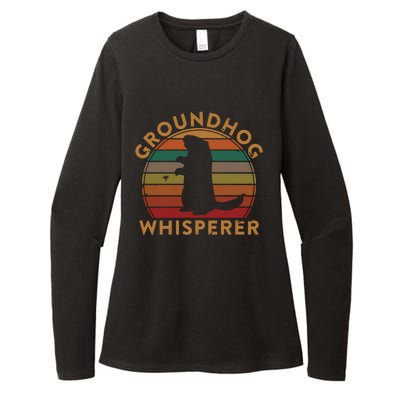 Vintage Groundhog Whisperer Silhouette Gift Ground Hog Day Womens CVC Long Sleeve Shirt