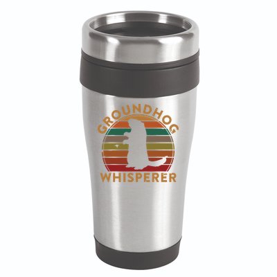 Vintage Groundhog Whisperer Silhouette Gift Ground Hog Day 16oz Travel Tumbler