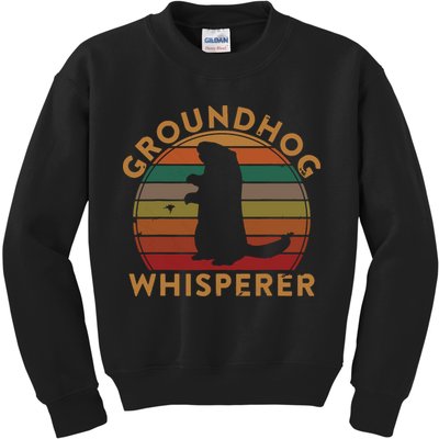 Vintage Groundhog Whisperer Silhouette Gift Ground Hog Day Kids Sweatshirt