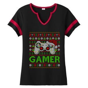 Video Gamer Xmas Lighting Ugly Santa Video Gamer Christmas Gift Ladies Halftime Notch Neck Tee