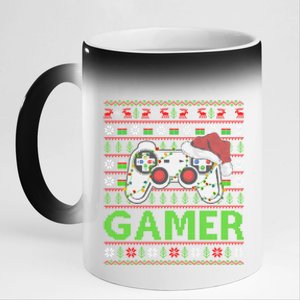 Video Gamer Xmas Lighting Ugly Santa Video Gamer Christmas Gift 11oz Black Color Changing Mug