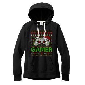 Video Gamer Xmas Lighting Ugly Santa Video Gamer Christmas Gift Women's Fleece Hoodie