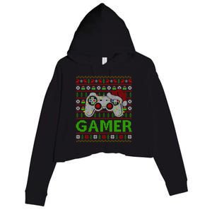 Video Gamer Xmas Lighting Ugly Santa Video Gamer Christmas Gift Crop Fleece Hoodie