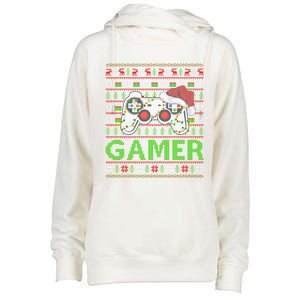 Video Gamer Xmas Lighting Ugly Santa Video Gamer Christmas Gift Womens Funnel Neck Pullover Hood