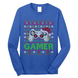 Video Gamer Xmas Lighting Ugly Santa Video Gamer Christmas Gift Long Sleeve Shirt