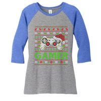 Video Gamer Xmas Lighting Ugly Santa Video Gamer Christmas Gift Women's Tri-Blend 3/4-Sleeve Raglan Shirt