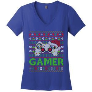 Video Gamer Xmas Lighting Ugly Santa Video Gamer Christmas Gift Women's V-Neck T-Shirt