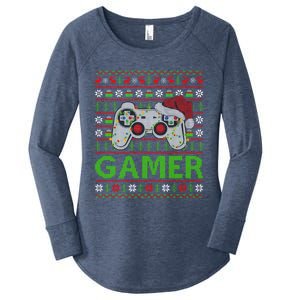 Video Gamer Xmas Lighting Ugly Santa Video Gamer Christmas Gift Women's Perfect Tri Tunic Long Sleeve Shirt