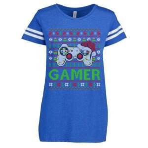 Video Gamer Xmas Lighting Ugly Santa Video Gamer Christmas Gift Enza Ladies Jersey Football T-Shirt