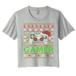 Video Gamer Xmas Lighting Ugly Santa Video Gamer Christmas Gift Women's Crop Top Tee