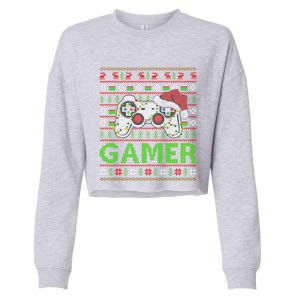 Video Gamer Xmas Lighting Ugly Santa Video Gamer Christmas Gift Cropped Pullover Crew