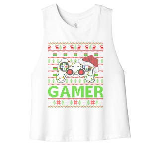 Video Gamer Xmas Lighting Ugly Santa Video Gamer Christmas Gift Women's Racerback Cropped Tank