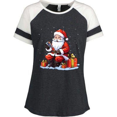 Video Gamer Xmas Holiday Santa Playing Video Game Christmas Great Gift Enza Ladies Jersey Colorblock Tee