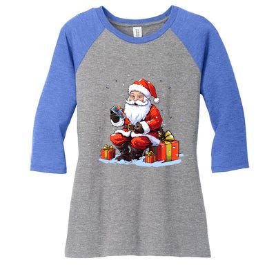 Video Gamer Xmas Holiday Santa Playing Video Game Christmas Great Gift Women's Tri-Blend 3/4-Sleeve Raglan Shirt