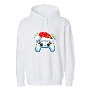 Video Gamer Xmas Lights Video Game Controller Christmas Great Gift Garment-Dyed Fleece Hoodie