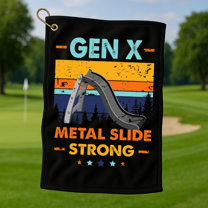 Vintage Gen X Generation Sarcasm Gen X Metalslide A Strong Golf Towel