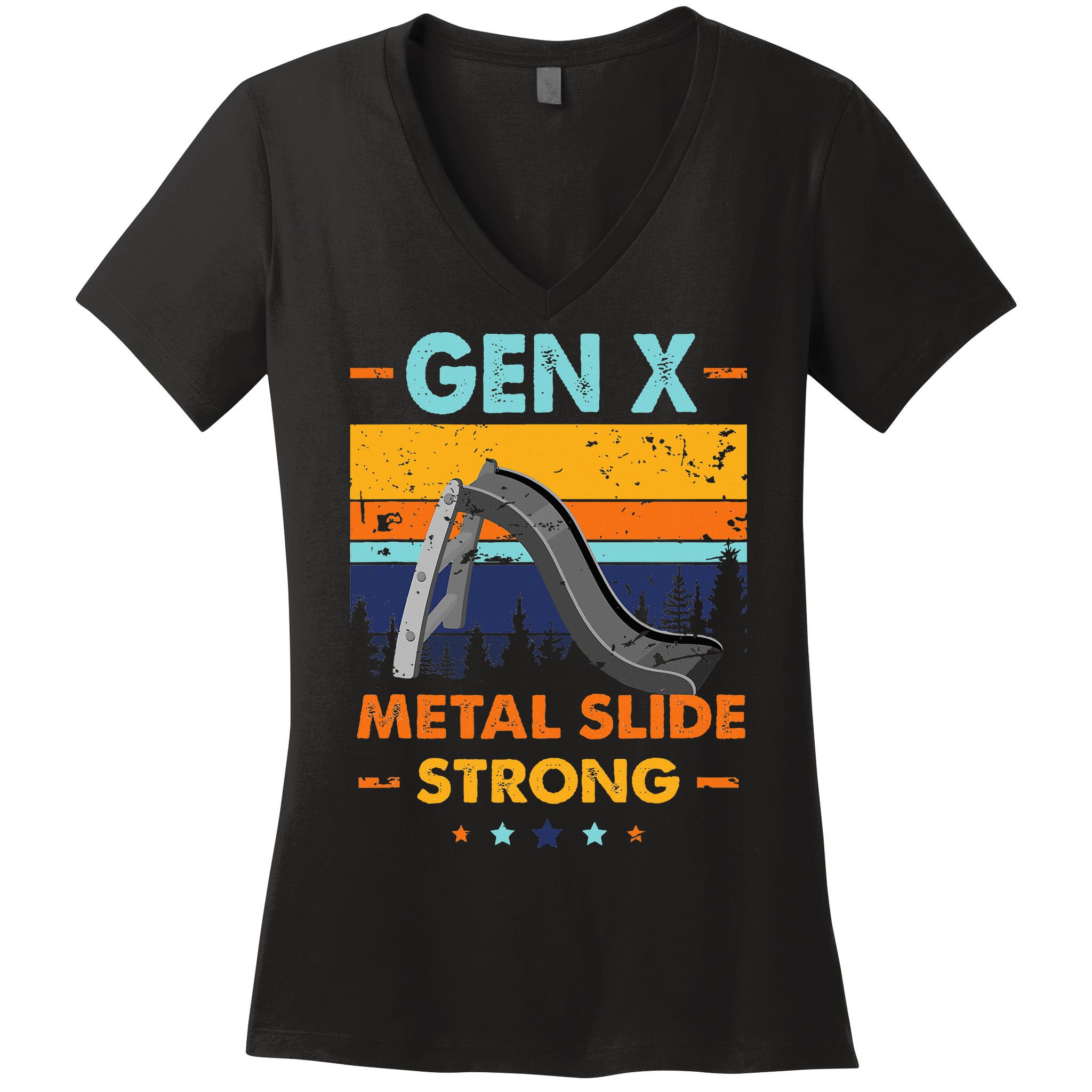 Vintage Gen X Generation Sarcasm Gen X Metalslide A Strong Women's V-Neck T-Shirt