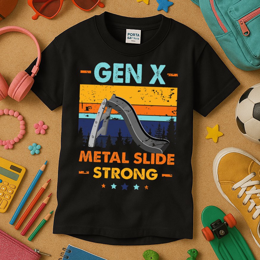 Vintage Gen X Generation Sarcasm Gen X Metalslide A Strong Kids T-Shirt