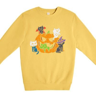 Vampire Ghost Zombie Witch Cats In Pumpkin Cute Halloween Premium Crewneck Sweatshirt