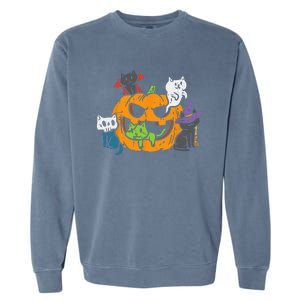 Vampire Ghost Zombie Witch Cats In Pumpkin Cute Halloween Garment-Dyed Sweatshirt