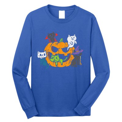 Vampire Ghost Zombie Witch Cats In Pumpkin Cute Halloween Long Sleeve Shirt