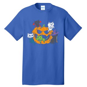 Vampire Ghost Zombie Witch Cats In Pumpkin Cute Halloween Tall T-Shirt