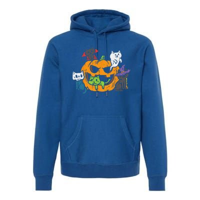 Vampire Ghost Zombie Witch Cats In Pumpkin Cute Halloween Premium Hoodie