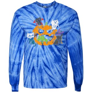 Vampire Ghost Zombie Witch Cats In Pumpkin Cute Halloween Tie-Dye Long Sleeve Shirt