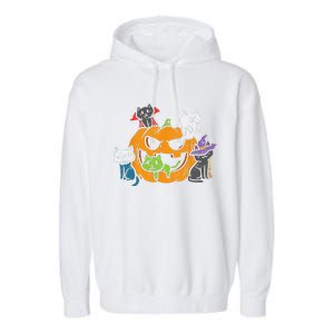 Vampire Ghost Zombie Witch Cats In Pumpkin Cute Halloween Garment-Dyed Fleece Hoodie