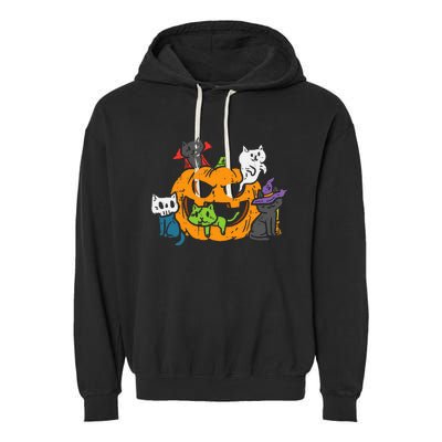 Vampire Ghost Zombie Witch Cats In Pumpkin Garment-Dyed Fleece Hoodie