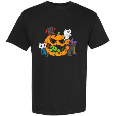 Vampire Ghost Zombie Witch Cats In Pumpkin Garment-Dyed Heavyweight T-Shirt