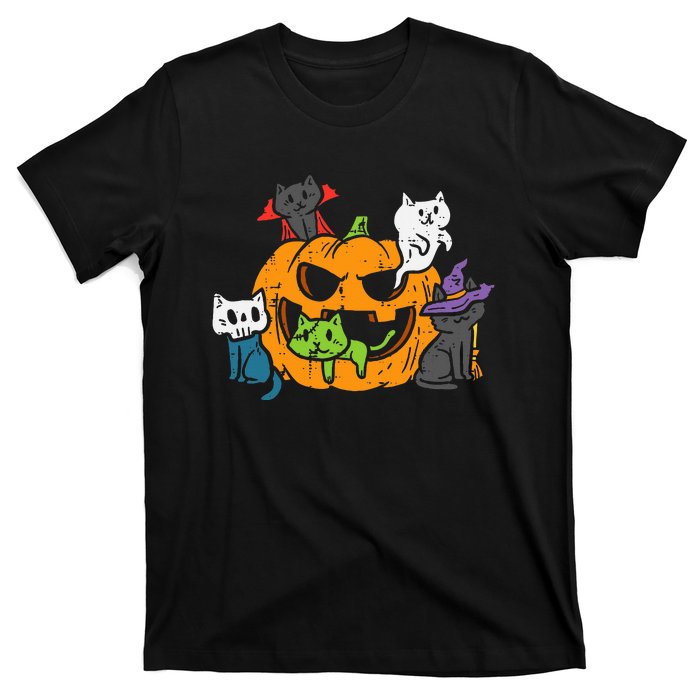 Vampire Ghost Zombie Witch Cats In Pumpkin T-Shirt