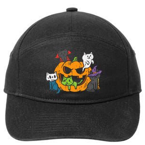 Vampire Ghost Zombie Witch Cats In Pumpkin 7-Panel Snapback Hat