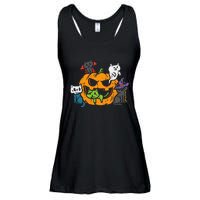 Vampire Ghost Zombie Witch Cats In Pumpkin Ladies Essential Flowy Tank