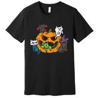 Vampire Ghost Zombie Witch Cats In Pumpkin Premium T-Shirt