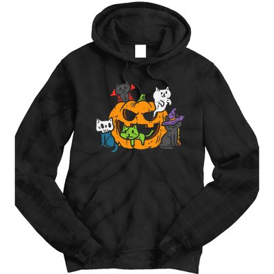 Vampire Ghost Zombie Witch Cats In Pumpkin Tie Dye Hoodie