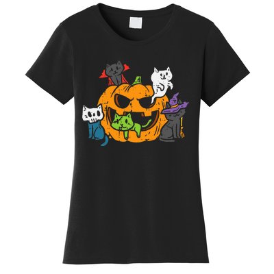 Vampire Ghost Zombie Witch Cats In Pumpkin Women's T-Shirt